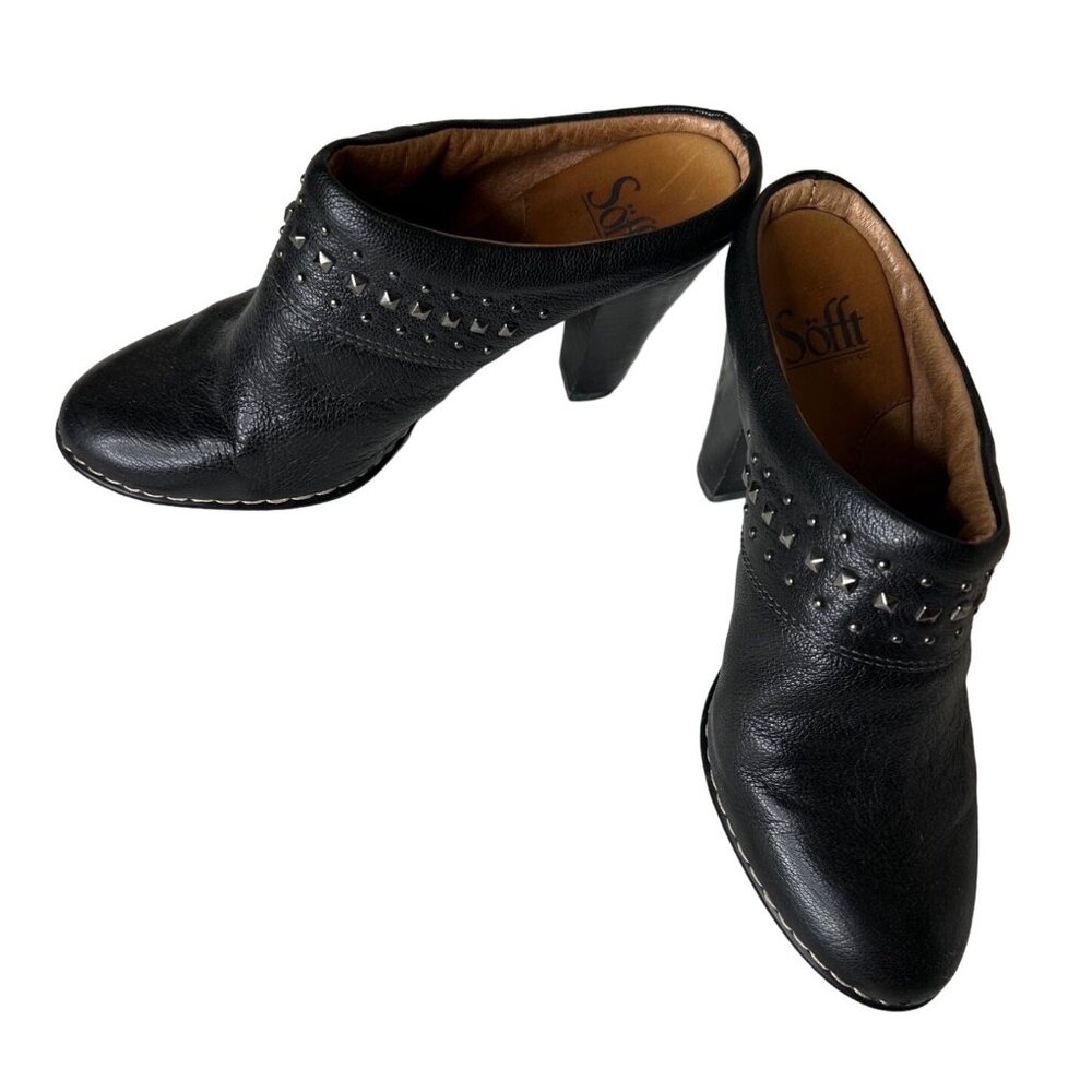 Söfft Womens Black Leather Studded Slip On Mules Edgy 6. 5  Whimsigoth Witchy